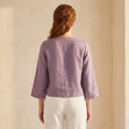 Lavender Cotton Linen Tie-Front Blouse