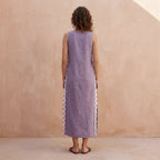Lavender Cotton Linen Wavy Stripe Maxi Shift Dress