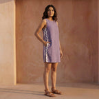 Lavender Cotton Linen Wavy Stripe Short Shift Dress