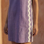 Lavender Cotton Linen Wavy Stripe Short Shift Dress