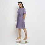 Lavender Cotton Linen Yoked Knee Length Shift Dress