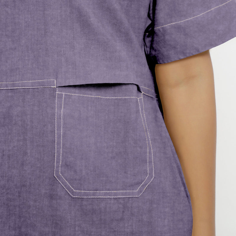 Lavender Cotton Linen Yoked Knee Length Shift Dress