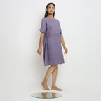 Lavender Cotton Linen Yoked Knee Length Shift Dress