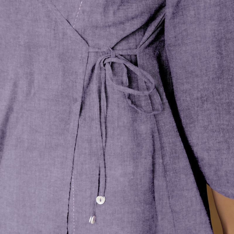 Lavender Embroidered Linen Asymmetrical Godet Top