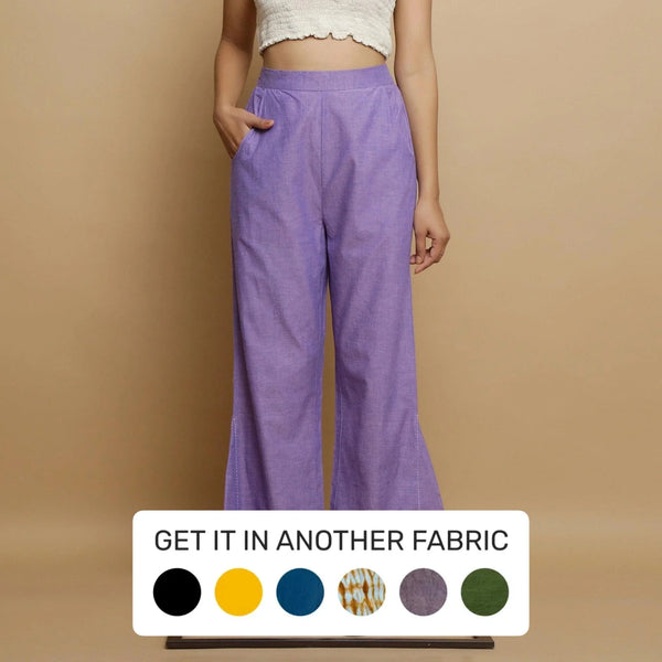 Front View of a Model wearing Lavender Ankle-Length Godet Pant