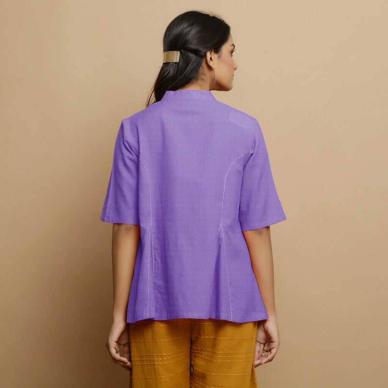 Back View of a Model wearing Lavender Mangalgiri Cotton Godet Top
