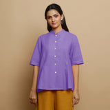 Front View of a Model wearing Lavender Mangalgiri Cotton Godet Top