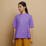 Front View of a Model wearing Lavender Mangalgiri Cotton Godet Top
