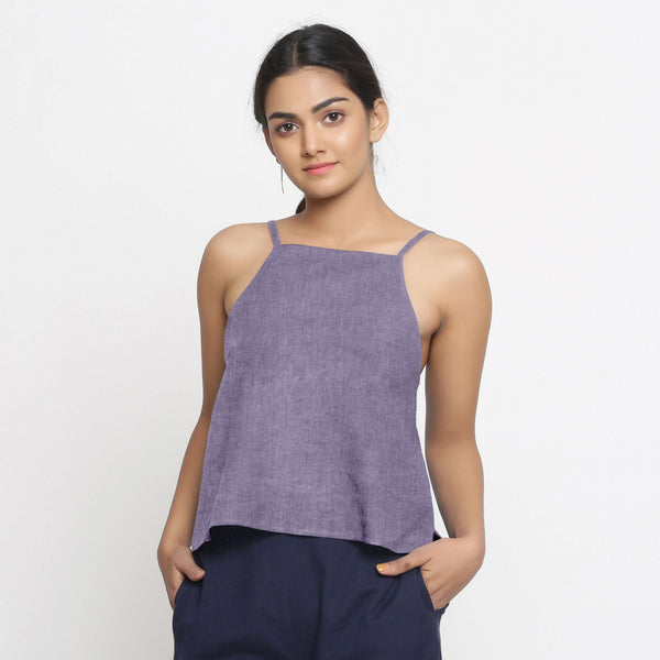 Lavender Strappy 100% Linen Strap Sleeve Spaghetti Top