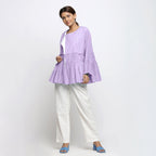 Front View of a Model wearing Lavender Tie Dyed Anti-Fit Outerwear