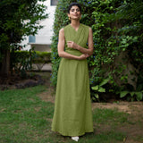 Leaf Green Crinkled Cotton Flax Boho Infinity Drape Gown with Matching Tube