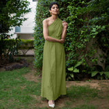 Leaf Green Crinkled Cotton Flax Boho Infinity Drape Gown with Matching Tube