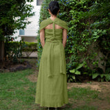 Leaf Green Crinkled Cotton Flax Boho Infinity Drape Gown with Matching Tube