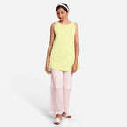Front View of a Model wearing Lemon Yellow 100% Cotton Mini Tunic