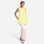 Front View of a Model wearing Lemon Yellow 100% Cotton Mini Tunic