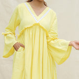 Lemon Yellow Handspun Cotton Bohemian Midi Dress