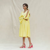 Lemon Yellow Handspun Cotton Bohemian Midi Dress