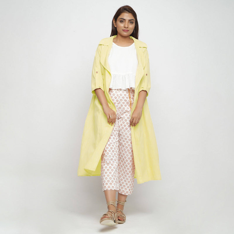 Front View of a Model wearing Lemon Yellow Lapel Collar Overlay