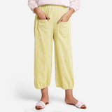 Front View of a Model wearing Lemon Yellow Yarn Dyed Cotton Harem Pant