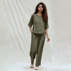 Light Green Cotton Drop Shoulder Sleeves Gathered Top