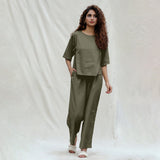 Light Green Cotton Drop Shoulder Sleeves Gathered Top
