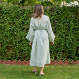 Light Green Cotton Muslin Checkered Maxi Kimono Dress