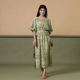 Front View of a Model wearing Light Green Shibori Kaftan Dress