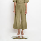 Front View of a Model wearing Light Green Vegetable Dyed Wide Legged Pant