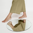 Close View of a Model wearing Light Green Vegetable Dyed Wide Legged Pant