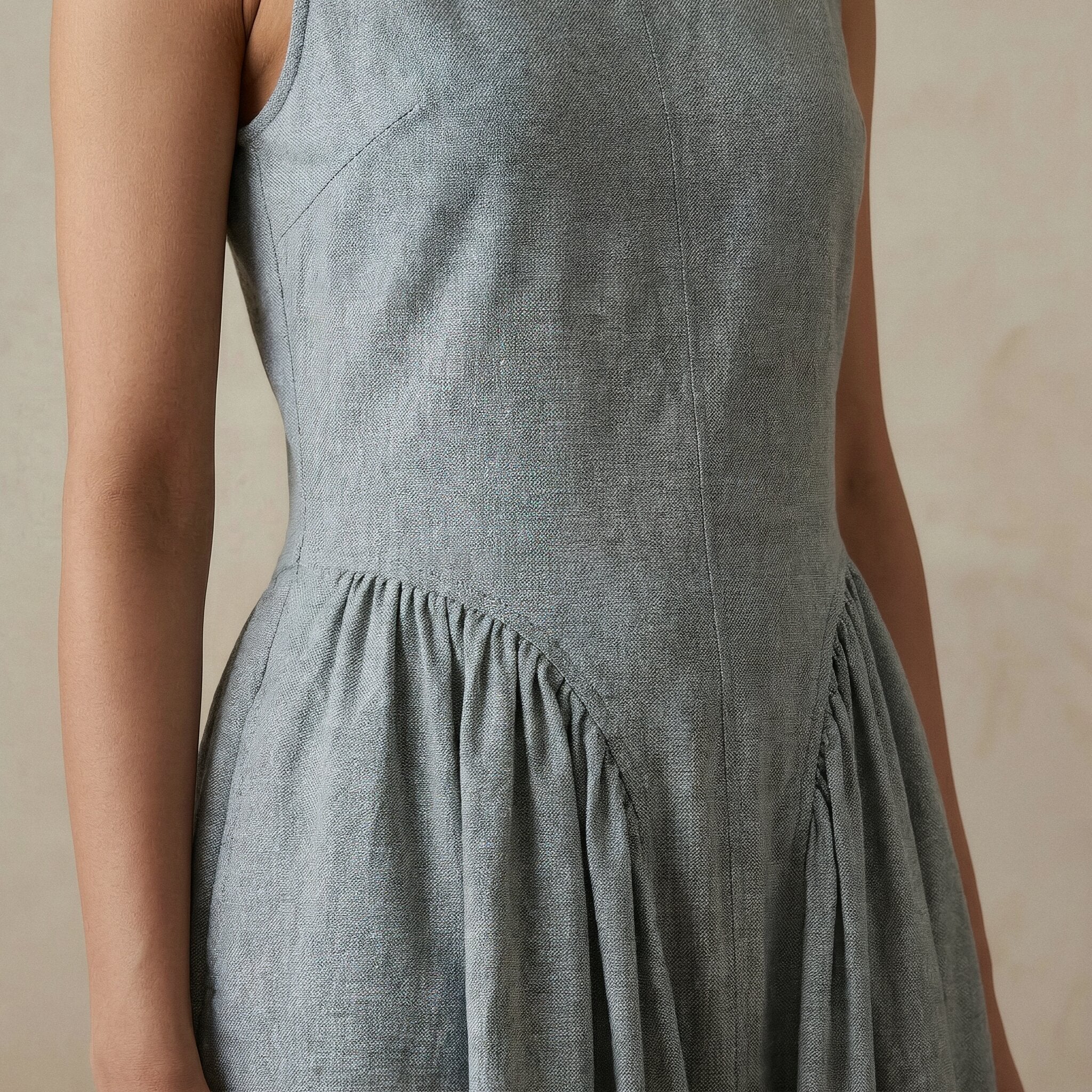 Light Grey Cotton Flannel Sleeveless Paneled Maxi Dress