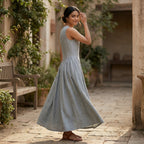 Light Grey Cotton Flannel Sleeveless Paneled Maxi Dress
