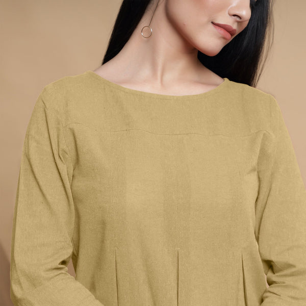 Light Khakhi Box-Pleated High Low Top
