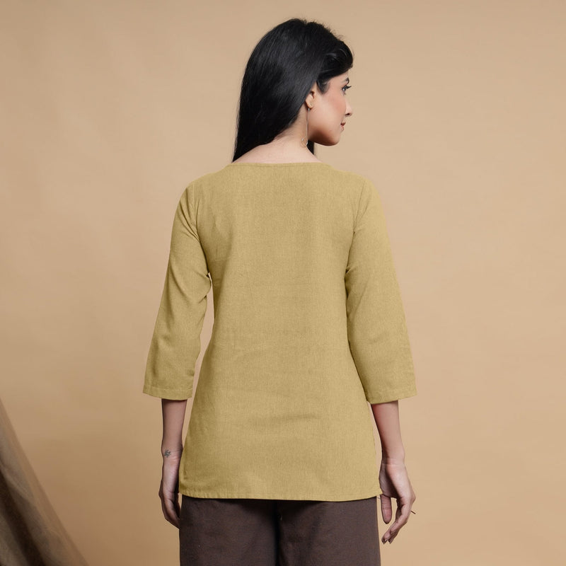 Light Khakhi Box-Pleated High Low Top