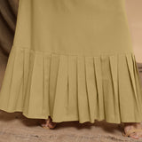 Light Khakhi Cotton Flax Crew Neck Floor Length Tier Dress