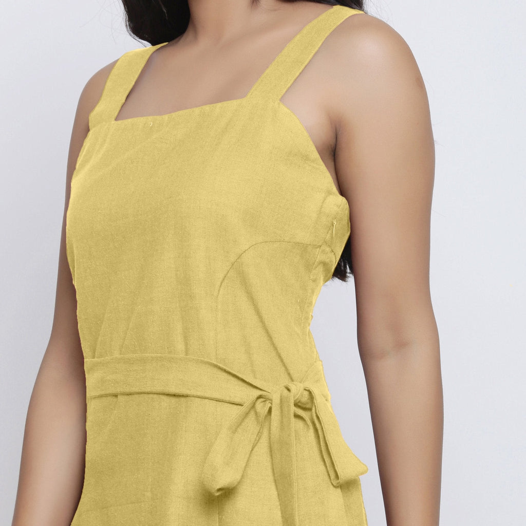 Light Khakhi Cotton Flax Knee Length Princess Line Dress