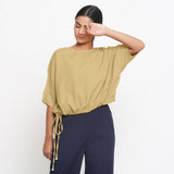 Front View of a Model wearing Light Khaki Cotton Flax Blouson Top