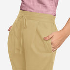 Front Detail of a Model wearing Light Khaki Cotton Flax Wide Legged Pant