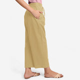 Right View of a Model wearing Light Khaki Cotton Flax Wide Legged Pant