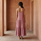 Light Magenta Yarn-Dyed Cotton Drop-Waist Camisole Maxi Tier Dress