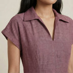 Light Maroon Yarn-Dyed Cotton Paneled A-Line Midi Dress