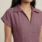 Light Maroon Yarn-Dyed Cotton Paneled A-Line Midi Dress