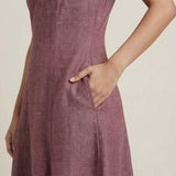 Light Maroon Yarn-Dyed Cotton Paneled A-Line Midi Dress
