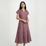 Light Maroon Yarn-Dyed Cotton Paneled A-Line Midi Dress