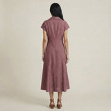 Light Maroon Yarn-Dyed Cotton Paneled A-Line Midi Dress