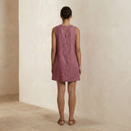 Light Magenta Yarn-Dyed Cotton Sleeveless A-Line Short Shift Dress
