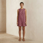 Light Magenta Yarn-Dyed Cotton Sleeveless A-Line Short Shift Dress