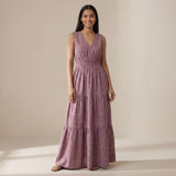 Light Maroon 100% Cotton Sleeveless Fit and Flare Tier Dress