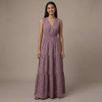Light Maroon 100% Cotton Sleeveless Fit and Flare Tier Dress