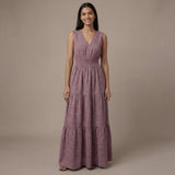 Light Maroon 100% Cotton Sleeveless Fit and Flare Tier Dress