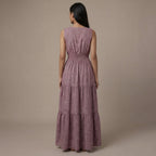 Light Maroon 100% Cotton Sleeveless Fit and Flare Tier Dress
